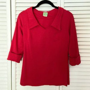 Red Colared Blouse with 3/4 Folded Cuff Sleeves